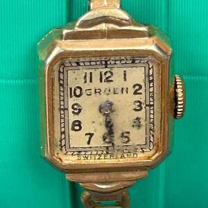 Vintage Gruen 10K Gold Filled Ladies Watch Art Deco Square Face Swiss Made P/R